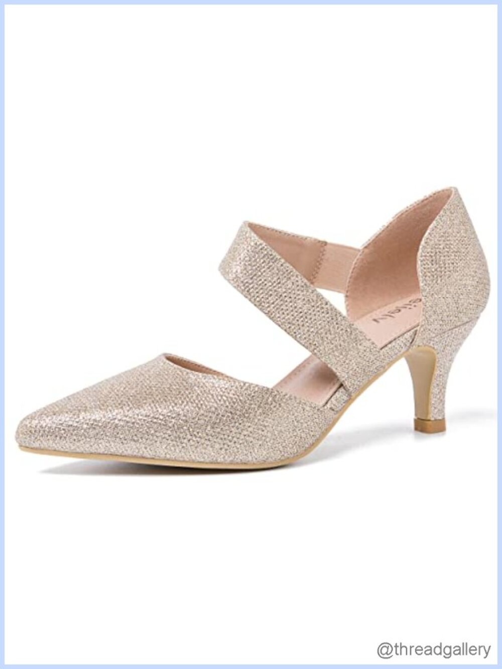 Synthetic PU Pointed Toe Kitten Heel Pumps with Elastic Strap